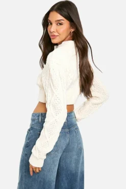 Cardigans|Jumpers & Cardigans*boohoo Cable Knit Cropped Cardigan cream