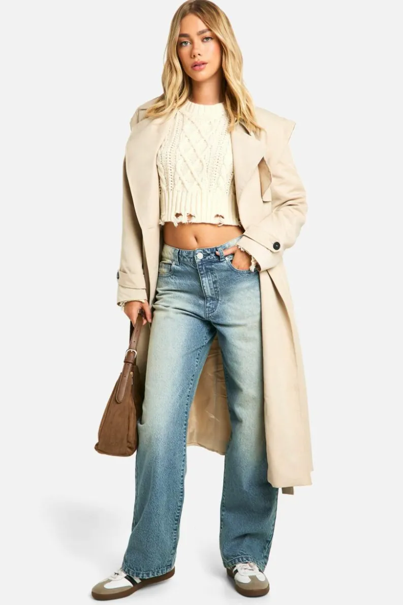 Cardigans|Jumpers*boohoo Cable Knit Distressed Hem Jumper cream