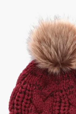 Hats & Gloves|Hats & Gloves*boohoo Cable Knit Faux Fur Pom Beanie red