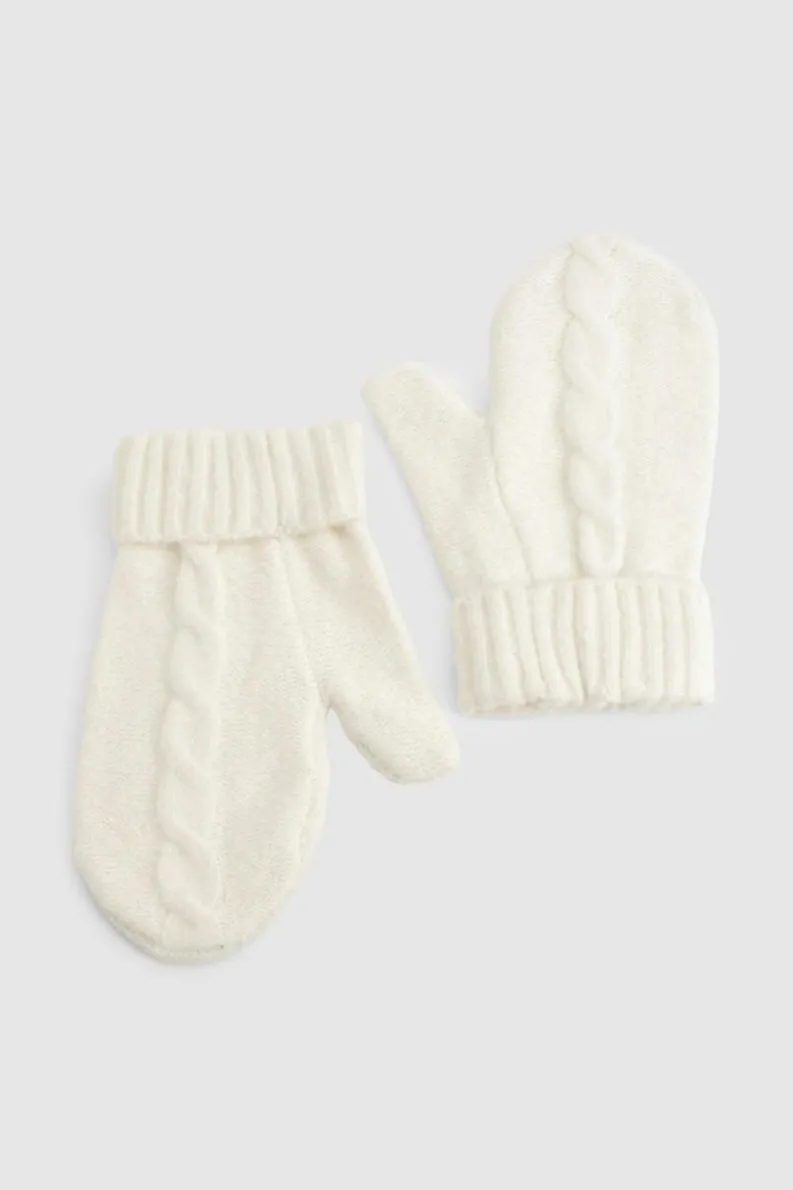 Hats & Gloves|Hats & Gloves*boohoo Cable Knit Mitten Gloves ivory