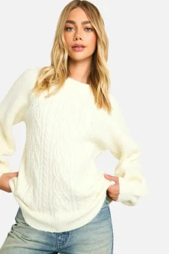 Oversized Jumpers|Jumpers*boohoo Cable Knit Oversized Crew Neck Jumper cream