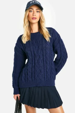 Oversized Jumpers*boohoo Cable Knit Oversized Jumper navy