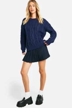 Oversized Jumpers*boohoo Cable Knit Oversized Jumper navy