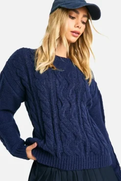 Oversized Jumpers*boohoo Cable Knit Oversized Jumper navy