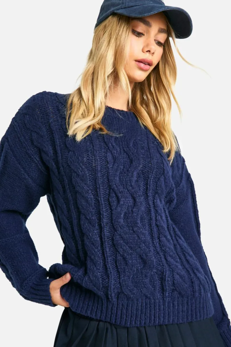 Oversized Jumpers*boohoo Cable Knit Oversized Jumper navy