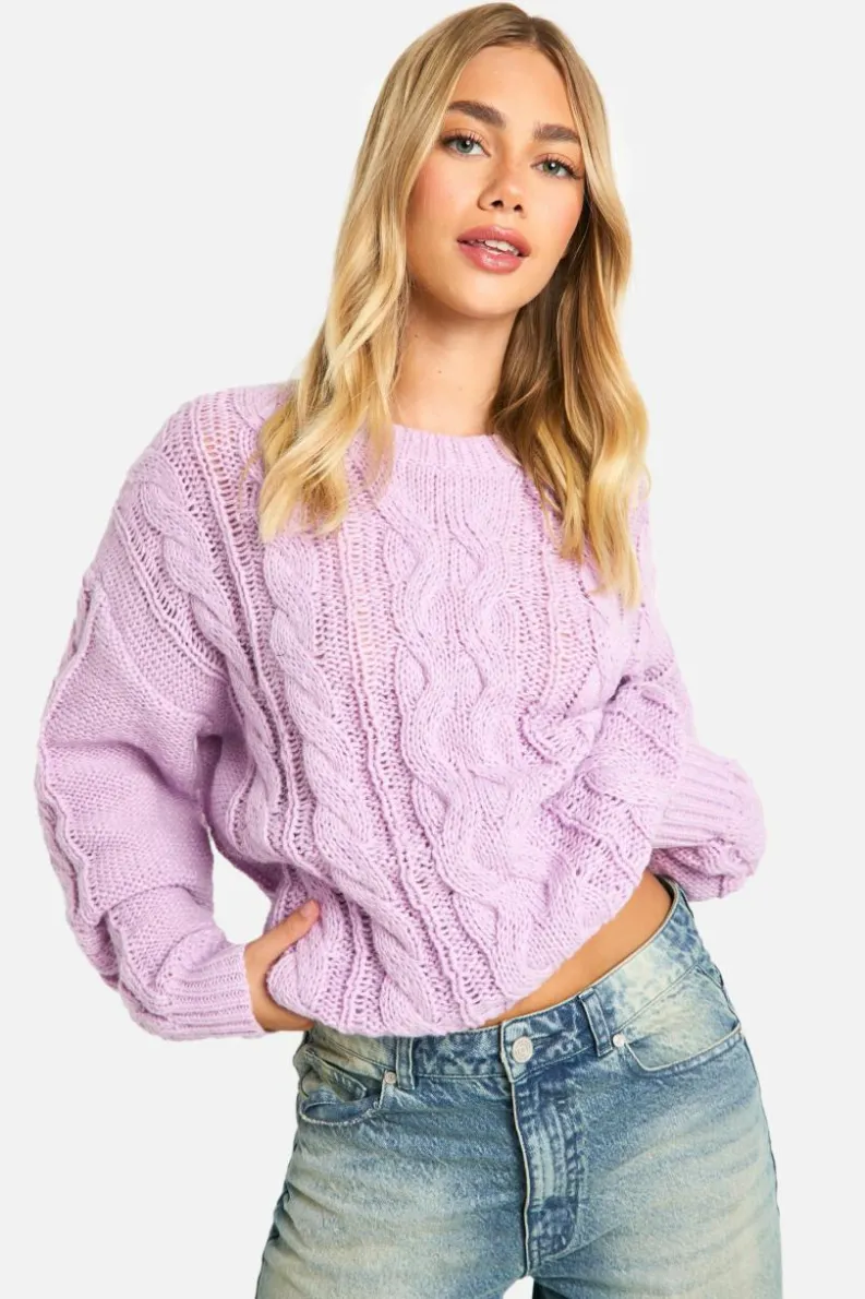 Oversized Jumpers|Jumpers*boohoo Cable Knit Oversized Jumper lilac