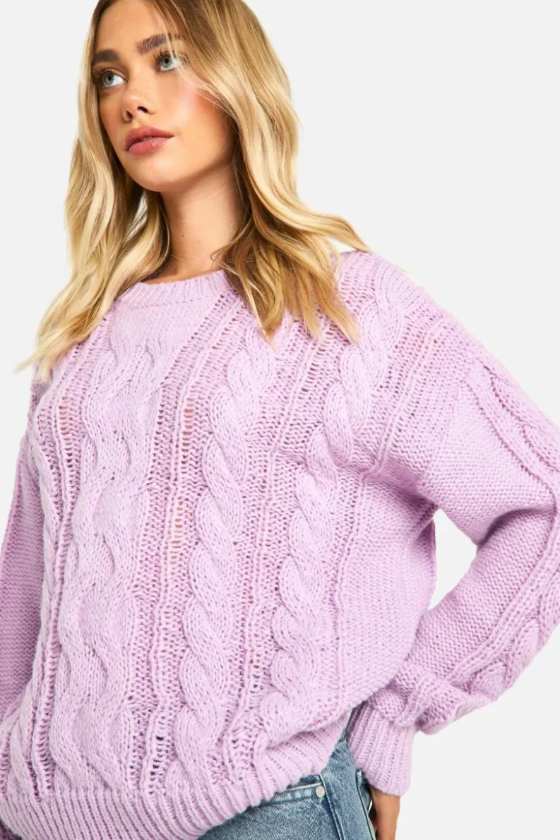 Oversized Jumpers|Jumpers*boohoo Cable Knit Oversized Jumper lilac