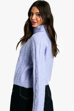 Jumpers*boohoo Cable Knit Roll Neck Jumper dusty blue