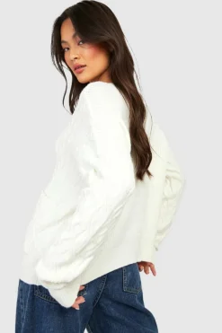 Cardigans*boohoo Cable Knitted Boxy Cardigan ecru