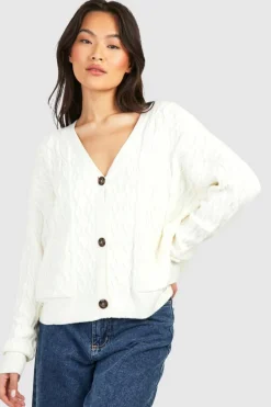Cardigans*boohoo Cable Knitted Boxy Cardigan ecru