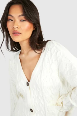 Cardigans*boohoo Cable Knitted Boxy Cardigan ecru