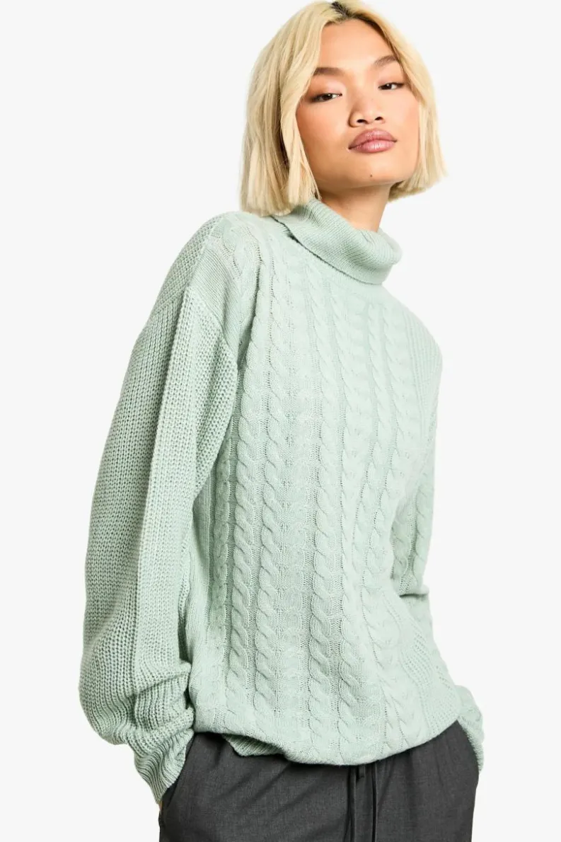 Cardigans*boohoo Cable Knitted Jumper sage
