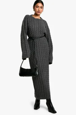 Jumper Dresses|Jumper Dresses*boohoo Cable Oversized Knitted Dress grey