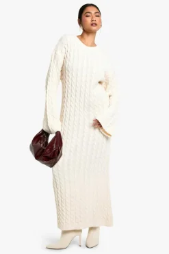 Jumper Dresses|Jumper Dresses*boohoo Cable Oversized Knitted Jumper Dress cream