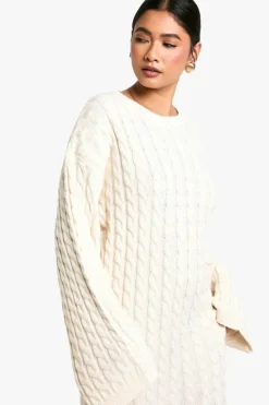 Jumper Dresses|Jumper Dresses*boohoo Cable Oversized Knitted Jumper Dress cream