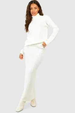 Knitted Co-Ords|Bottoms*boohoo Cable Roll Neck Jumper And Maxi Skirt Knitted Co-ord cream
