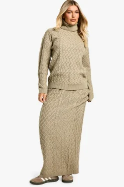 Knitted Co-Ords|Bottoms*boohoo Cable Roll Neck Jumper And Maxi Skirt Knitted Co-ord beige