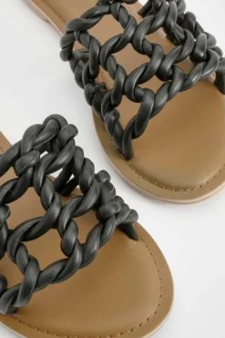 Sandals*boohoo Caged Leather Mule Sandals black