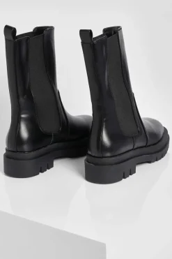 Calf High Boots|Chunky Boots*boohoo Calf High Chunky Sole Chelsea Boots black