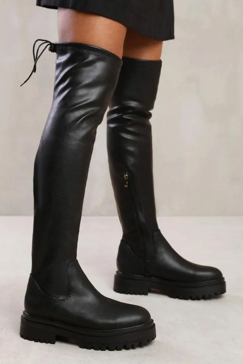Over The Knee Boots|Chunky Boots*Where's That From Calista' Chunky Over The Knee Boot With Lace Detail Black