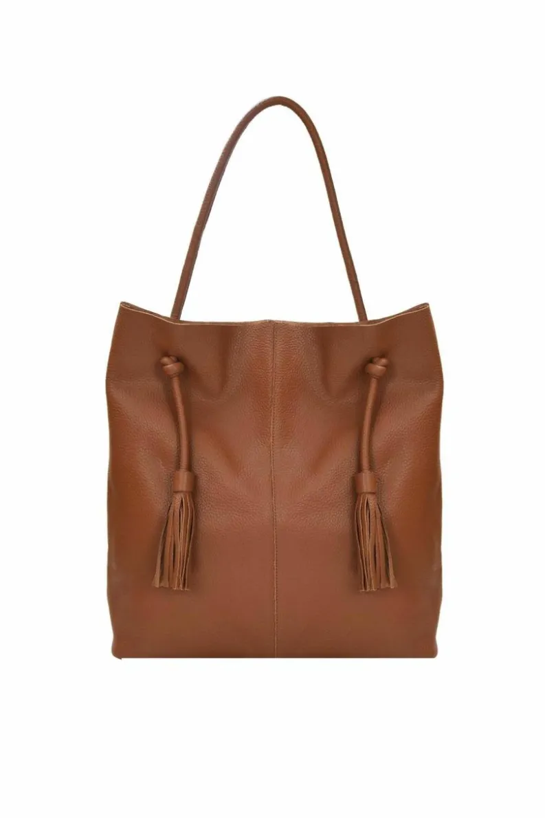 Shoulder Bags*Sostter Drawcord Leather Hobo Shoulder Bag Camel