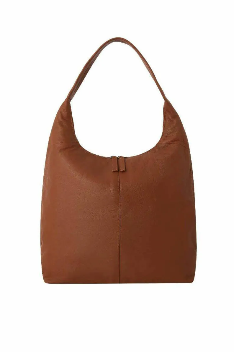 Handbags*Sostter Camel Large Zip Top Leather Hobo Bag | BXABD Black