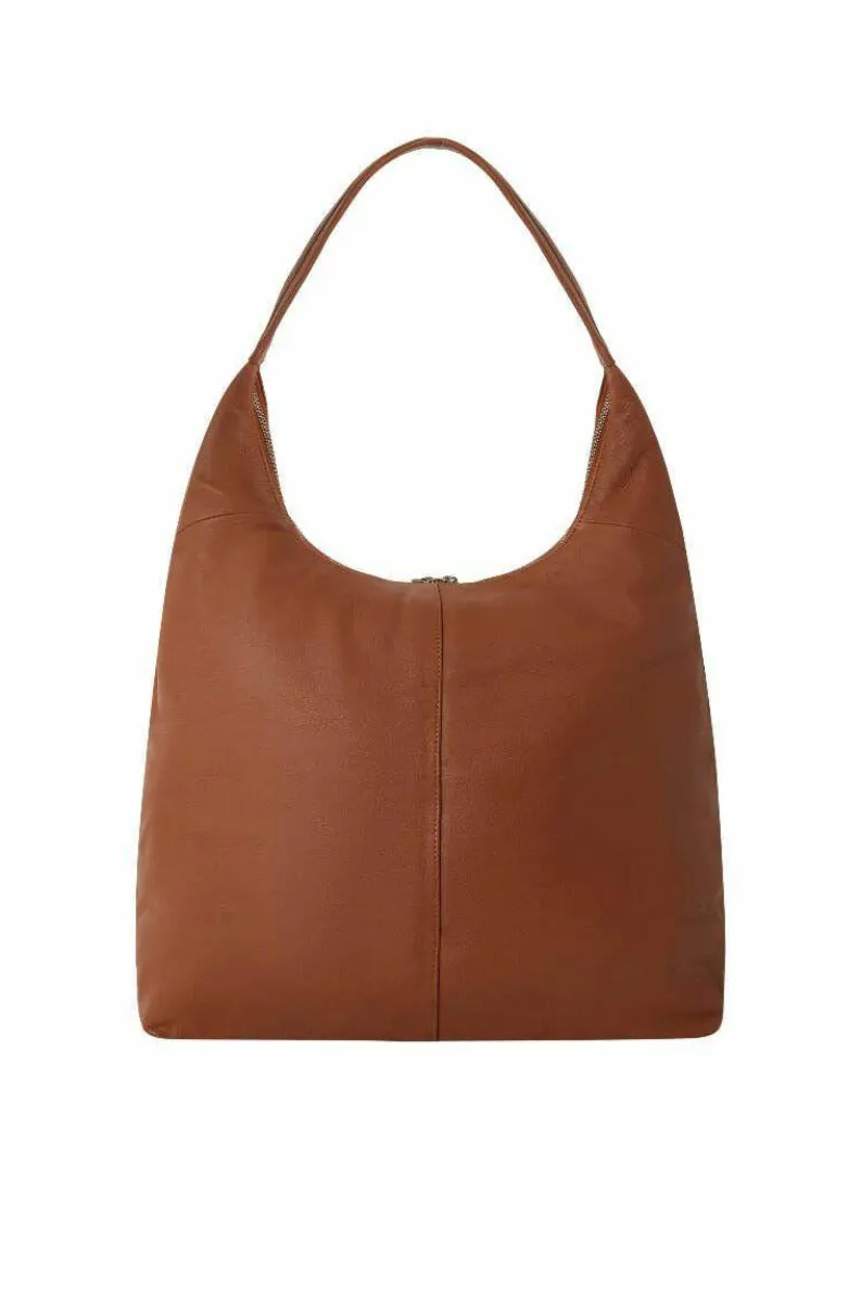 Handbags*Sostter Camel Large Zip Top Leather Hobo Bag | BXABD Black