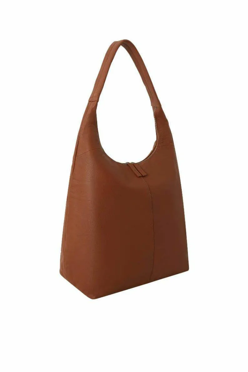 Handbags*Sostter Camel Large Zip Top Leather Hobo Bag | BXABD Black