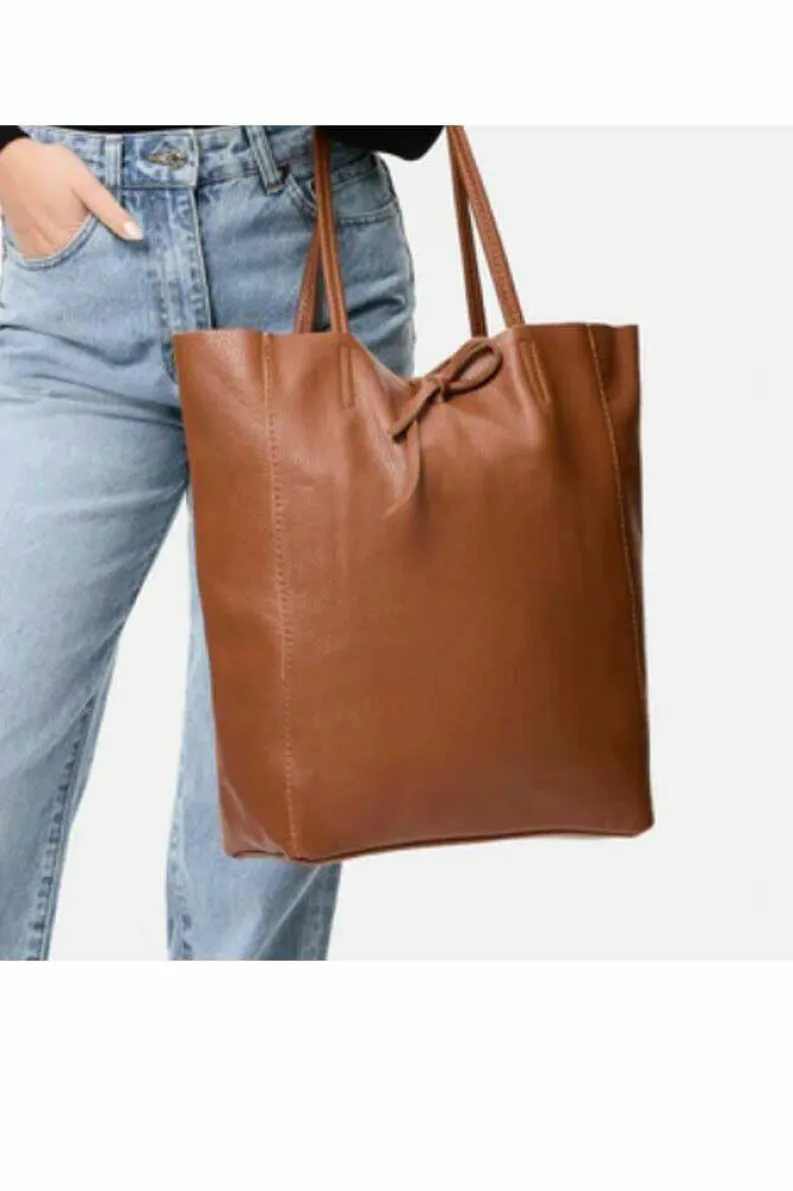 Tote Bags*Sostter Pebbled Leather Tote Shopper Camel