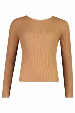 Knitted Tops|Long Sleeve Tops*boohoo Rib Knit Crew Neck Long Sleeve Top camel
