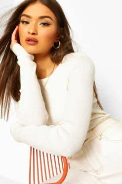 Knitted Tops|Long Sleeve Tops*boohoo Rib Knit Crew Neck Long Sleeve Top camel