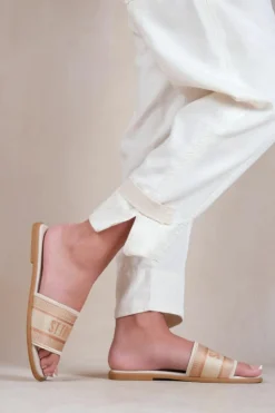 Sandals*Where's That From Candour' Textile Strap Slip On Sandals Cream