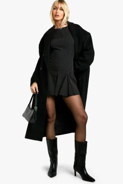 Skater Dresses|Mini Dresses*boohoo Cap Sleeve Pinstripe Box Pleat Mini Dress black