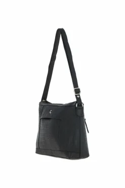 Shoulder Bags*Ashwood Leather Carlotta' Croc Print Real Leather Shoulder Bag Black