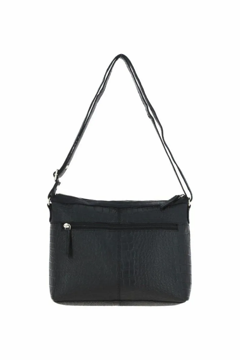 Shoulder Bags*Ashwood Leather Carlotta' Croc Print Real Leather Shoulder Bag Black