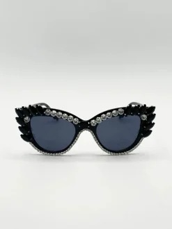 Sunglasses*SVNX Cateye Sunglasses with and Silver crystals Black