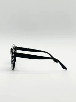 Sunglasses*SVNX Cateye Sunglasses with and Silver crystals Black