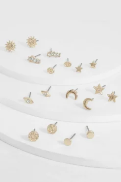 Earrings*boohoo Celestial 9 Pack Earrings gold