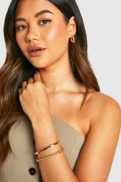 Bracelets*boohoo Chain And Bangle Set gold