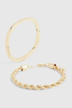 Bracelets*boohoo Chain And Bangle Set gold
