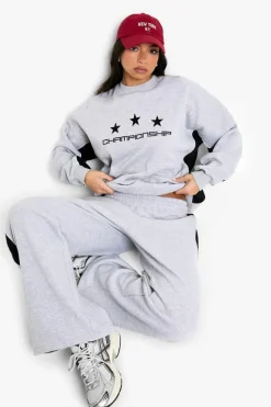 Sweatshirts|Hoodies & Sweatshirts*boohoo Championship Star Print Colour Block Oversized Sweatshirt grey marl