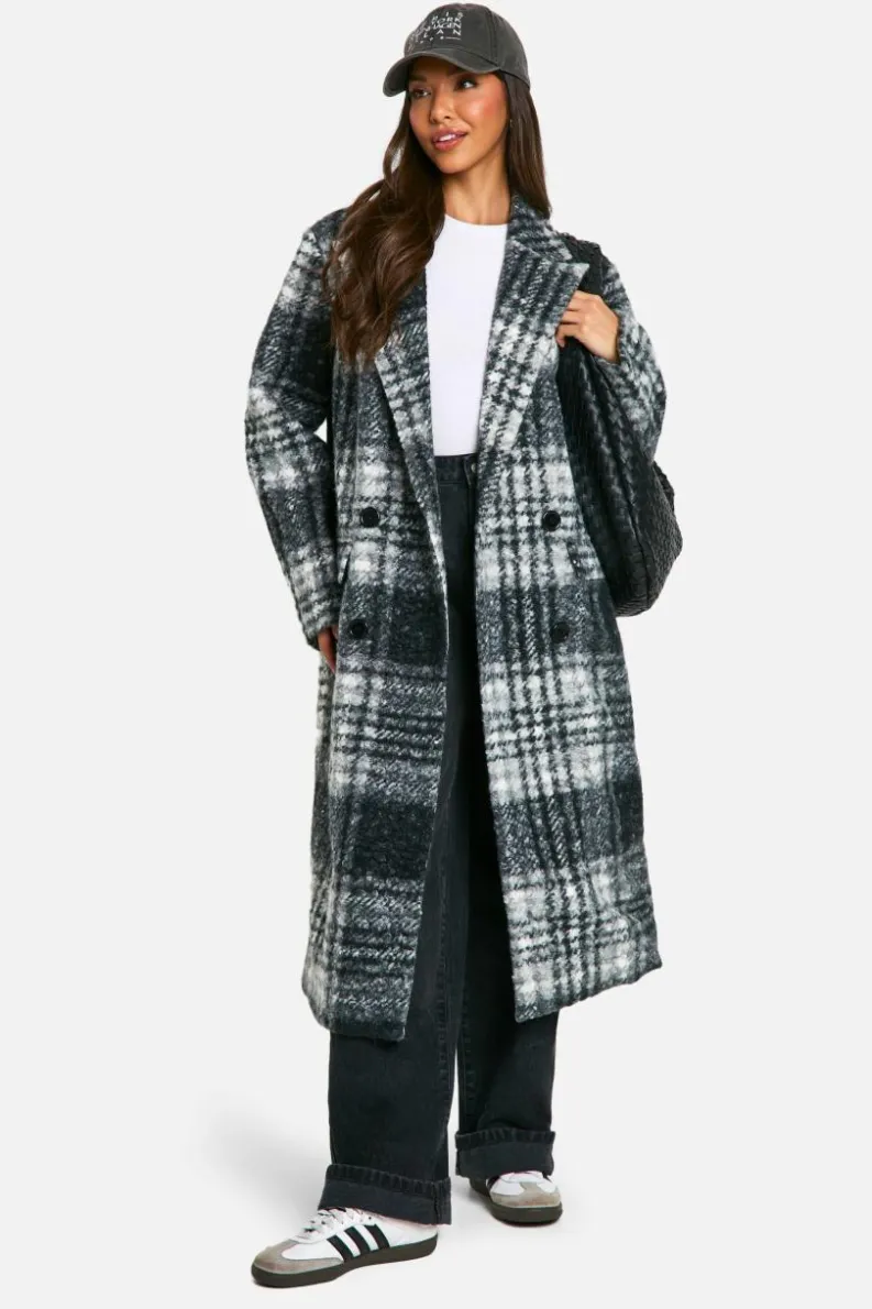 Up To 80% Off Winter Warmers|Wool Look Coats*boohoo Check Double Breast Wool Look Coat black