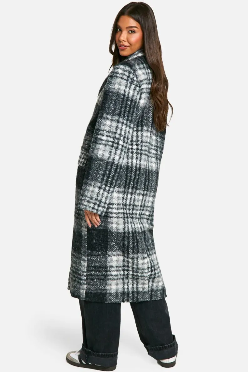 Up To 80% Off Winter Warmers|Wool Look Coats*boohoo Check Double Breast Wool Look Coat black