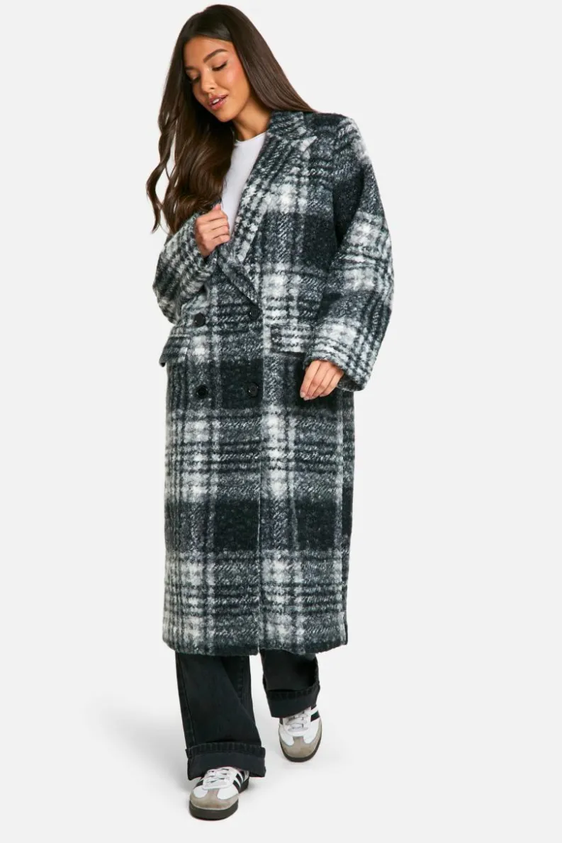 Up To 80% Off Winter Warmers|Wool Look Coats*boohoo Check Double Breast Wool Look Coat black