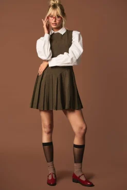 Skater Dresses*boohoo Check Pleated Tailored Dress chocolate