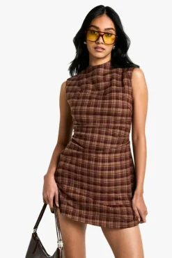Mini Dresses|A Line Dresses*boohoo Check Tailored A-Line Mini Dress brown