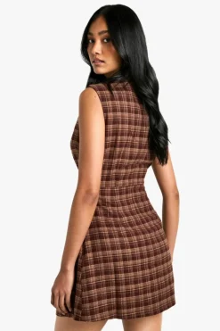 Mini Dresses|A Line Dresses*boohoo Check Tailored A-Line Mini Dress brown