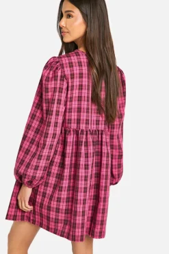 Smock Dresses*boohoo Check Tie Front Smock Dress pink