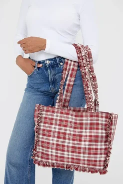 Tote Bags*My Accessories London Check Tote with Ruching Detail Red