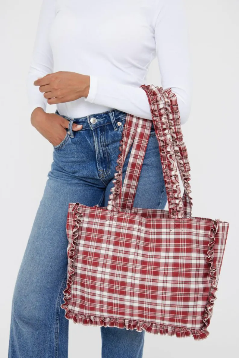 Tote Bags*My Accessories London Check Tote with Ruching Detail Red